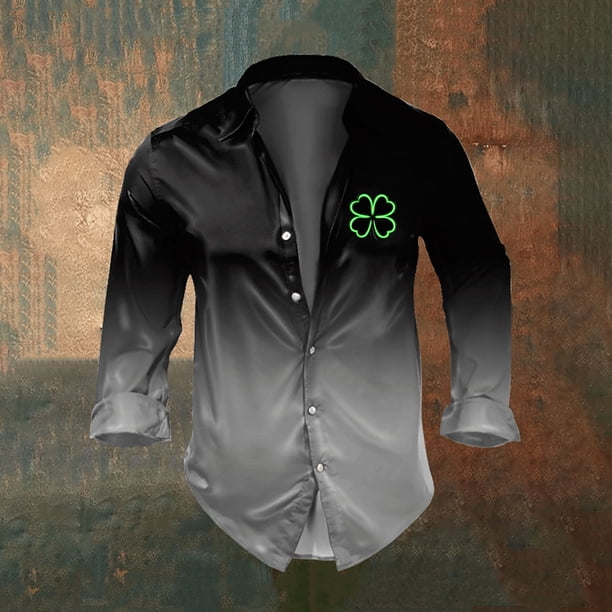 Blusa y camisa de manga larga con cuello vuelto para hombre, informal, a la moda, con botones, estampado degradado, camisa de manga larga con cuello vuelto, blusa de poliéster para hombre
