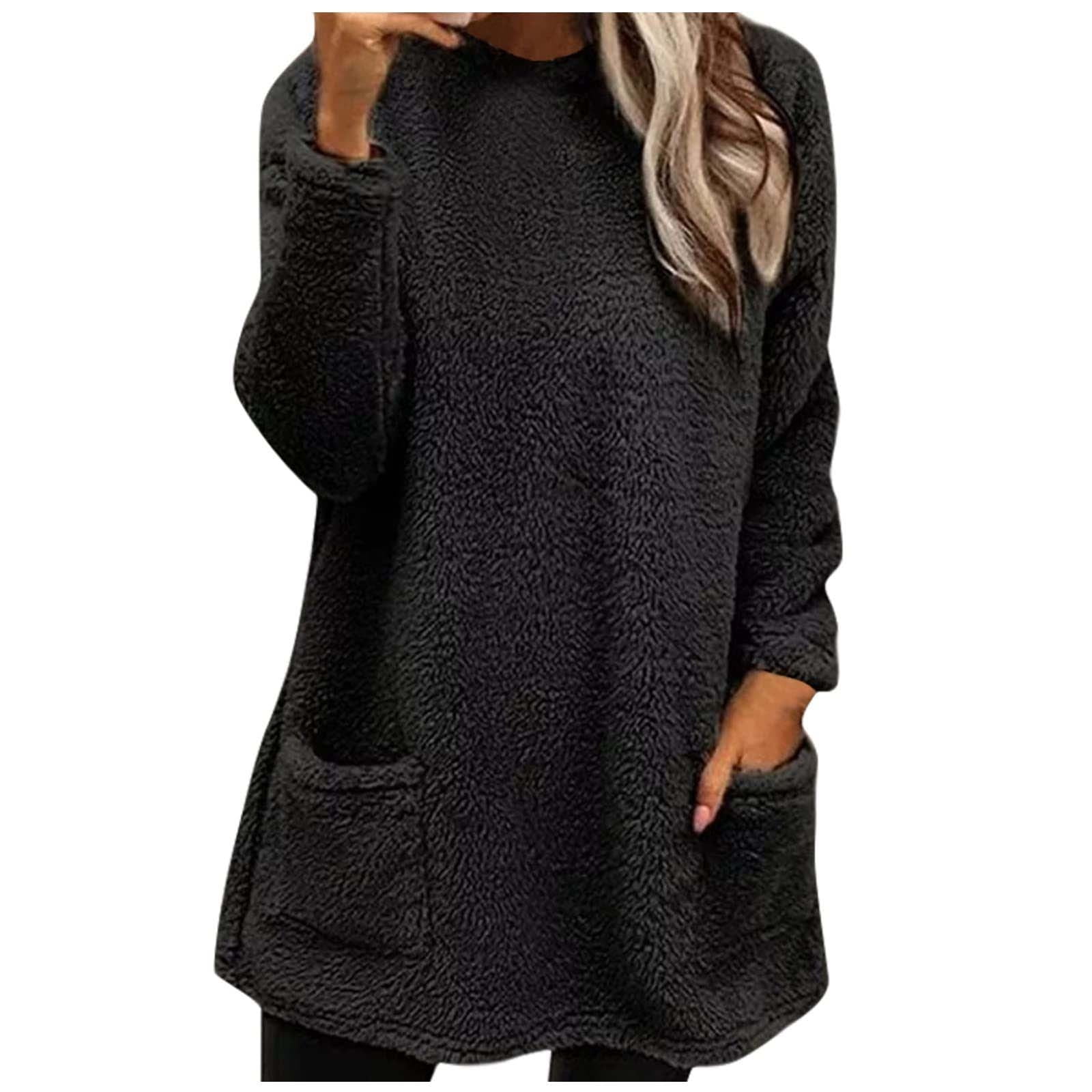 OGLCCG Women's Fuzzy Fleece Pullover Tops 2023 Fall Fashion Warm Sherpa