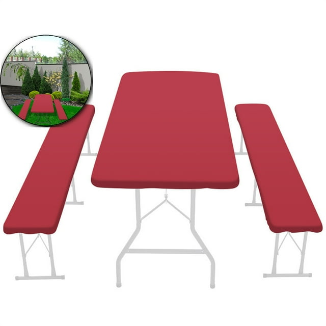 Dvruxg Ensemble de Housse de Table de Pique-Nique, Nappe Ajustée Élastique avec Housses de Siège, Protection Extérieure Intérieure pour Réunions Familiales et Événements de Camping