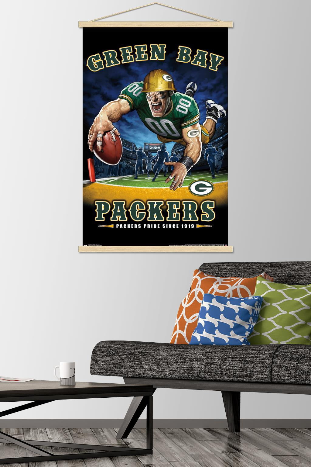 NFL Green Bay Packers - End Zone 17 Wall Poster with Wooden Magnetic Frame, 22.375" x 34"