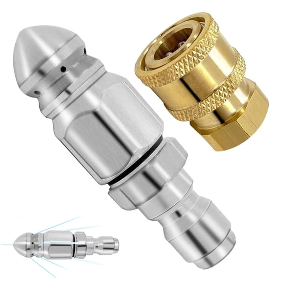Pressure Washer Sewer Jetter Nozzle, Quick Connect Stainless Nozzle Set, Cleaning Attachment for Clears Drains, Pipes, Gutters