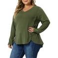 thumbnail image 4 of Unique Bargains Women's Plus Size Long Sleeve Tunic T Shirt Button Side Swing Blouses 1X ArmyGreen, 4 of 6