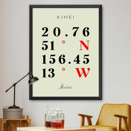 

Map of Kihei Hawaii Multiline Coordinates Colored (18x24)