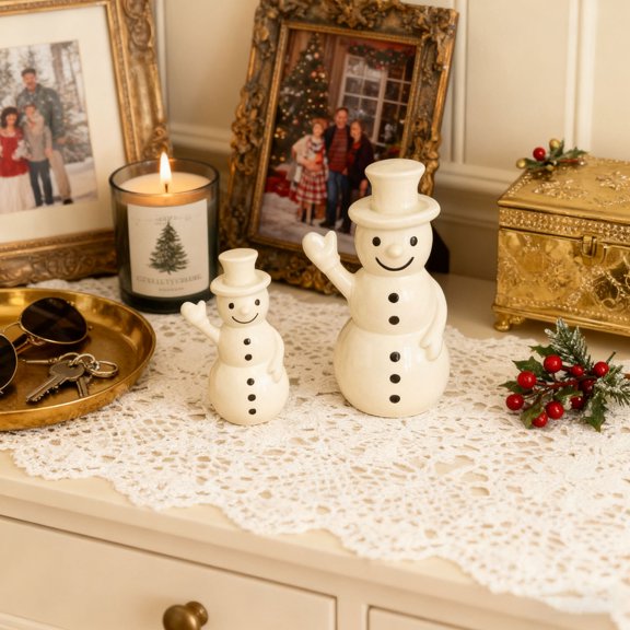 (6/7) Inch Tall Christmas Snowman Decorations–Resin Tabletop Snowman Figurines for Fireplace,Christmas Party,Home Decor–Festive Winter Centerpiece for Christmas Eve&Holiday Atmosphere,2pc