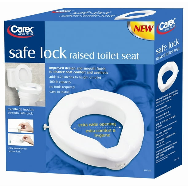 Carex Safe Lock Raised Toilet Seat, Weight Capacity 500 lb, 41/4" H1
