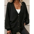 thumbnail image 3 of Women's Plus Size Casual Black V-Neck Ribbed Knit Cardigan - Long Sleeve, Button-Down, Fall & Winter Sizes 0XL-5XL, 3 of 8