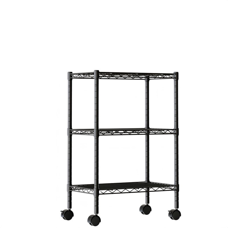 Kelno 3 Tier Wire Shelving with Lockable Wheels Adjustable Metal Storage Rack, Black