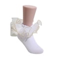 thumbnail image 4 of CHCNHAC 3 Pairs Girls White Lace Ruffle Socks, 3D Frilly Princess Ankle Socks, Soft Cotton Dress Up Socks for Toddlers, Size M (4-6 Years), 4 of 4