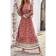 thumbnail image 2 of Robe Maxi à Manches Longues pour Femmes - Col en V, Décontractée, Boutonnée, Bohème, à Imprimé Floral, Automne, Longues Robes, 2 of 6