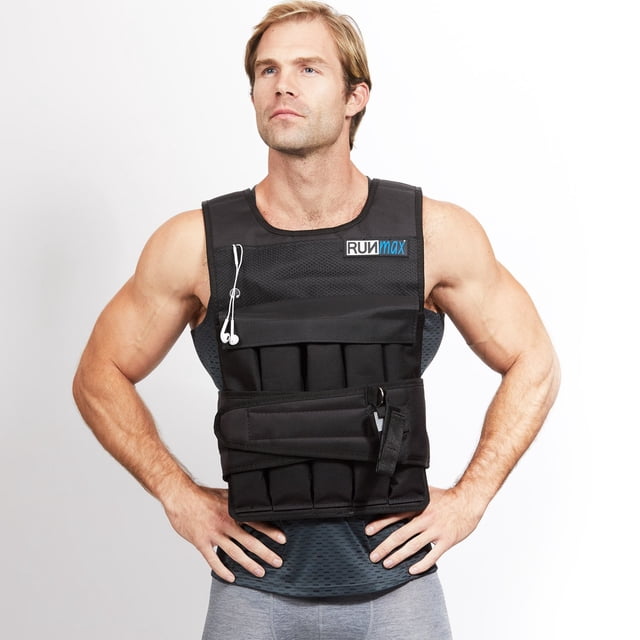 Chaleco pesado RunMax negro de 5,4 kg a 63,5 kg con bolsillo para teléfono