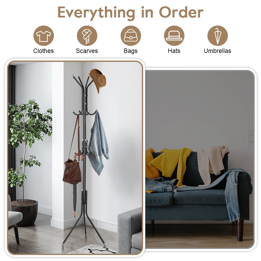 Hilitand Coat Racks  Hall Tree Hatrack Coat Rack Stand Metal Coat Hanger Tree with 12 Hooks for Hats Clothes Suits Handbags Umbrella in Entryway Hallway Bedroom Office Use