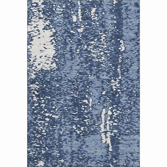 HomeRoots 675436 8 x 10 ft. Denim Blue & Ivory Abstract Transitional Washable Machine Made Rectangle Area Rug with UV Protection