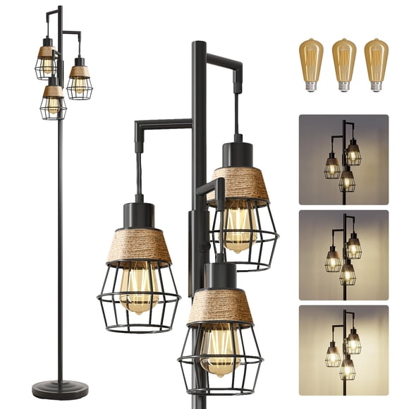 Lámpara de pie Oneach, 173 cm, regulable de forma continua, con 3 bombillas, color negro
