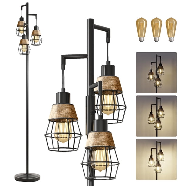 Lámpara de pie Oneach, 173 cm, regulable de forma continua, con 3 bombillas, color negro