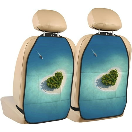 Zeuib Paradise Island Print Anti-kick Storage Mat for Car Seats 2 Pcs Car BackSeat Organizer Kick Mat Seat Protector Car Travel Accessories Backseat Protector Cover with Storage Bag