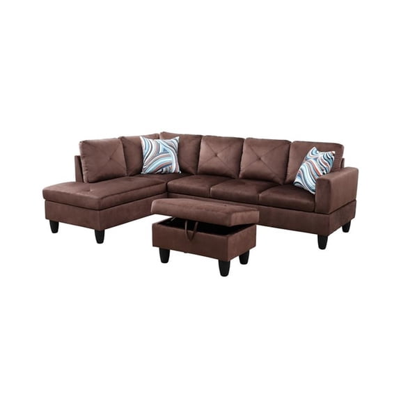 Bowery Hill L-shaped Brown Microfiber Couch with Ottoman (Pillows Included)