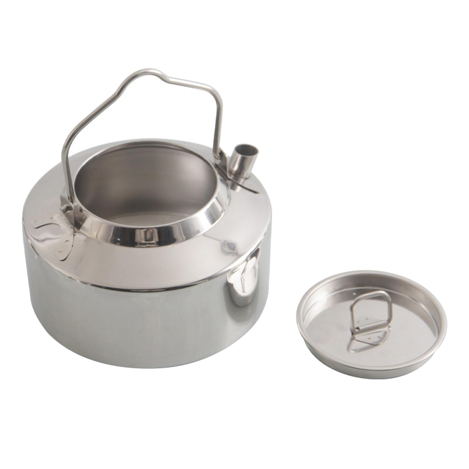 Outdoor Camping Kettle Stainless Steel with Folding Handle Lightweight  Teapot Durable Pot for Hiking Campfire