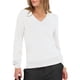 thumbnail image 3 of Suéter de Larga con Cuello en V para Mujer, Estilo Casual Clásico de Otoño, Suave y Holgado, Básico, Tipo Jersey Crema S, 3 of 10
