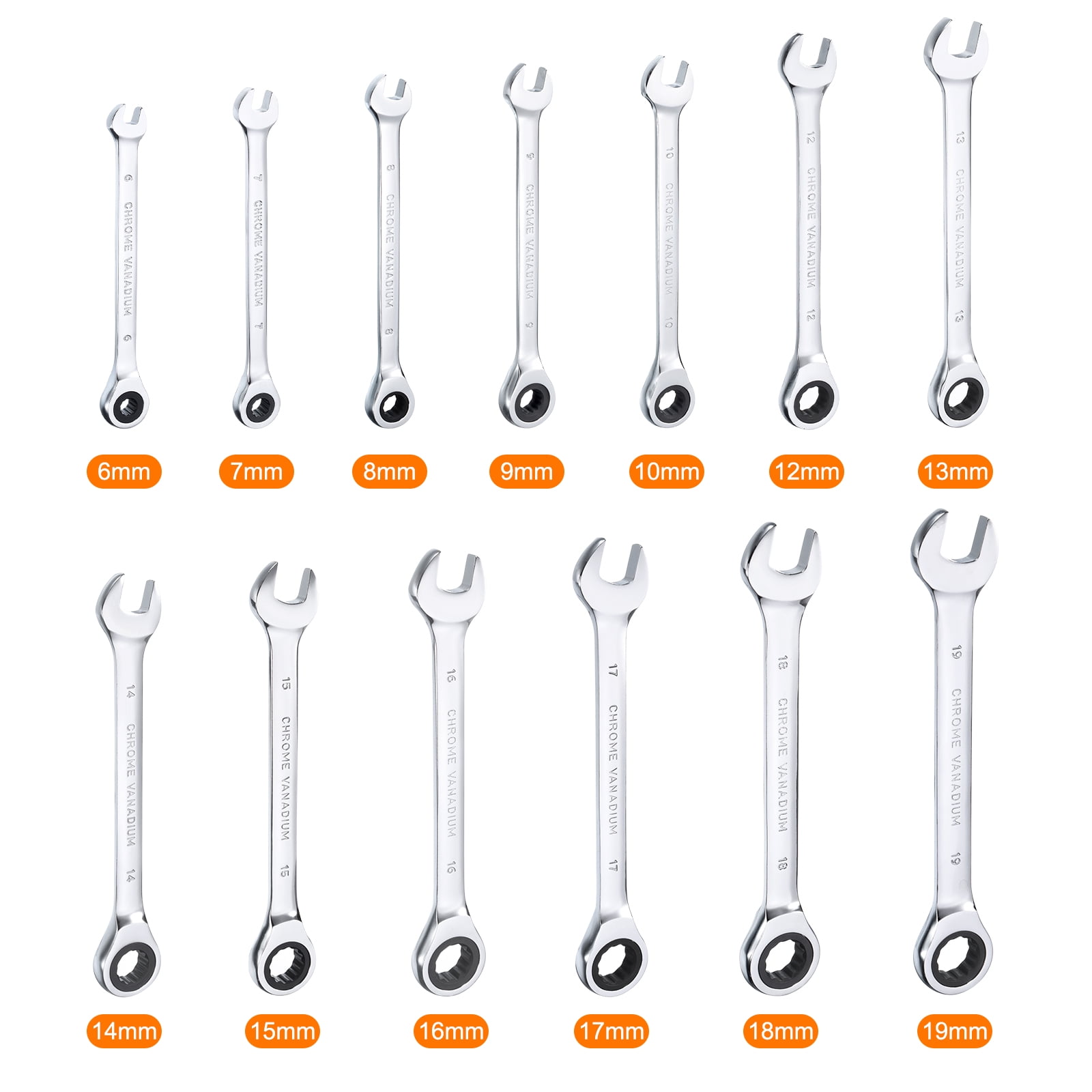 Uxcell 13 Pieces Ratcheting Combination Wrench Set 6-19mmmm Metric 12PT Ratchet Wrench
