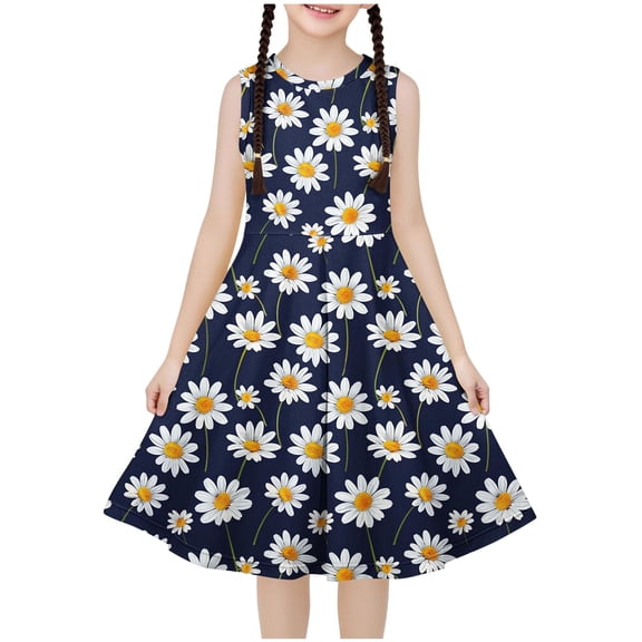 Zpanxa Dresses for Girls, Sleeveless Stretchy Dress A Line Twirly Skater School Recital Dress Short Sleeve Round Neck Dress Black 9 Years