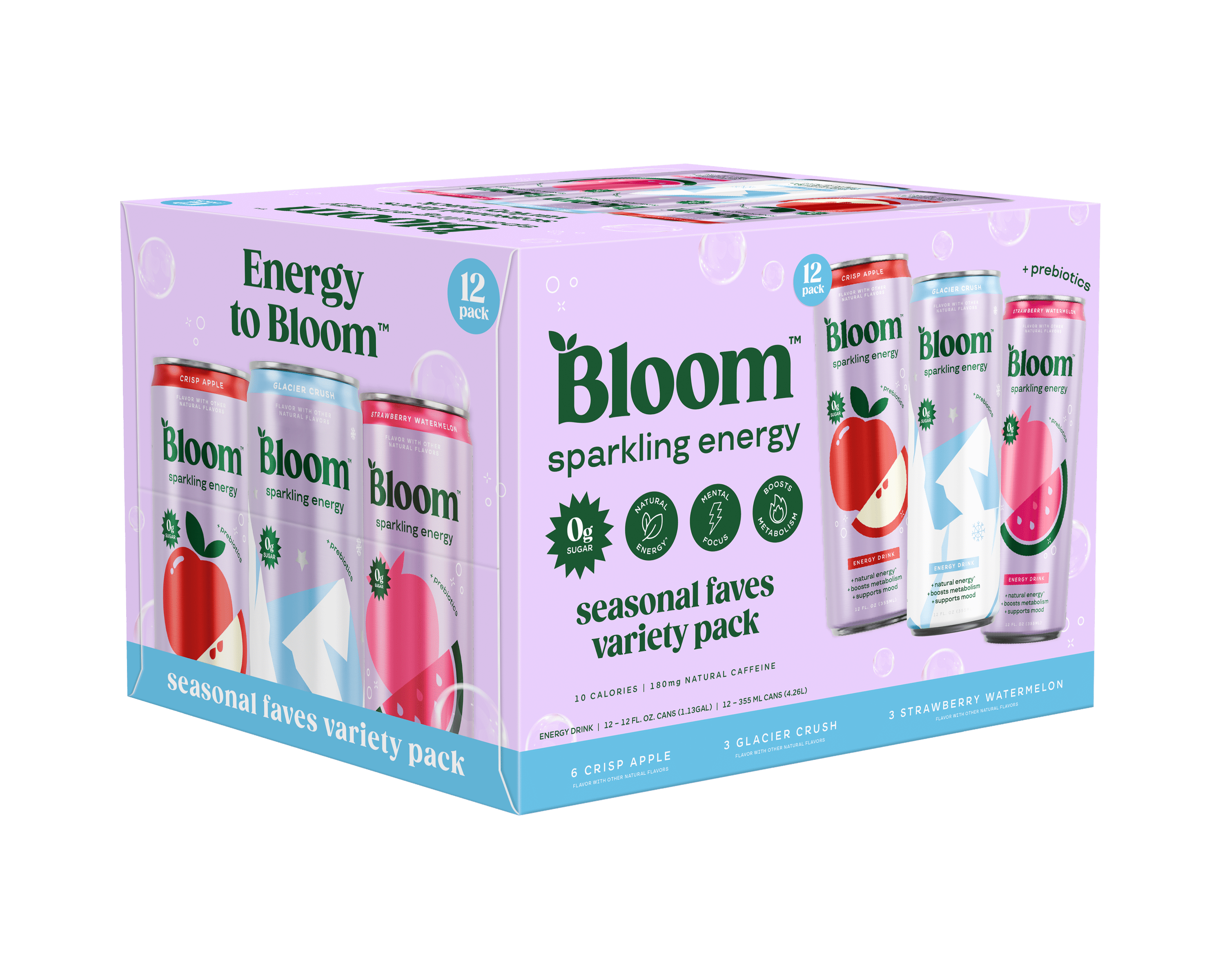 Bloom Sparkling Energy Drinks Seasonal Favorites Variety Pack, 12 fl oz, 12 pack