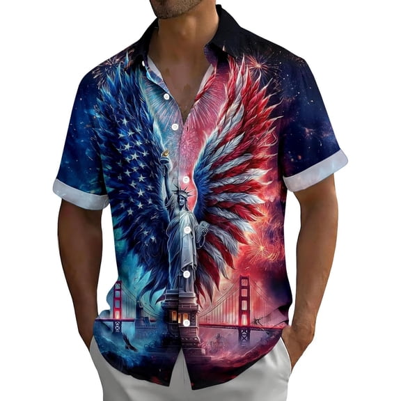 Telankuip Men's American 250th Anniversary Print Summer Shirts 1776-2026 Patriotic Tee Loose Breathable Button down down Casual Top for Independence Day 6-Blue XL