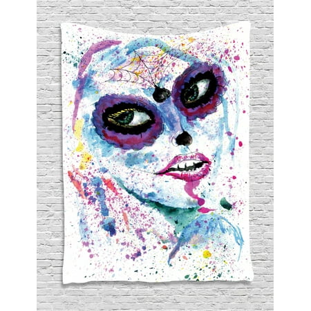 Girls Tapestry Grunge Halloween Lady With Sugar Skull Make Up