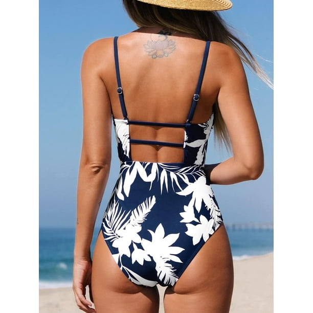Women Swimsuit One Piece Bathing Suit Square Neck Cutout