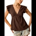 thumbnail image 2 of Blusa de Tirantes con Cuello en V, Mangas con Volantes y Ojales Acampanados para Mujer Color Café XL, 2 of 7