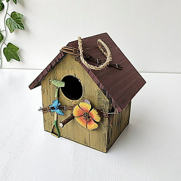 Fiudx Comedero de Madera para Pájaros, Diseño Colgante Impermeable, Bandeja Grande para Semillas, Fácil Mantenimiento, Material de Pino Natural, Decoración de Jardín Al Aire Libre, Perfecto para Balc