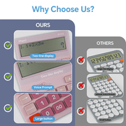 Calculators Desktop, Desk Calculator with Large 2 Line Display, Talking Basic Calculator with Big Button & Adjustable Volume, 4 Function Calculators for Business, Students, Office Supplies(Pink)