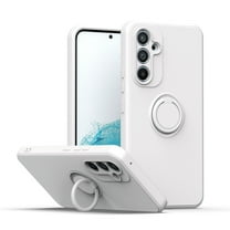 Silicone Ring Holder Case for Samsung Galaxy S24, Shock Absorption, Bumper Design, 360° Kickstand Case, Support Magnetic Car Mount, for Samsung Galaxy S24, White