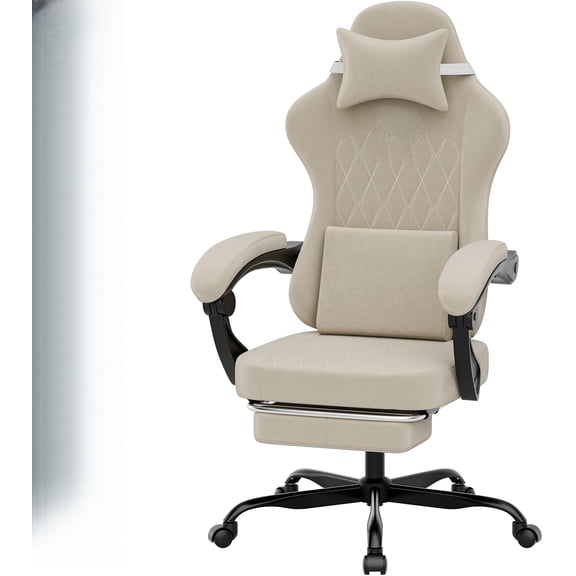Ergonomic Gaming Chair Video Gamer Chairs Gaming Computer Chairs Gamer Chairs for Adults Massage Lumbar Support Swivel Height Adjustable Headrest Backrest Beige