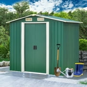 Kinbor 6' x 4' Outdoor Steel Garden Storage Utility Tool Shed Metal Backyard Lawn with Vents (Green)