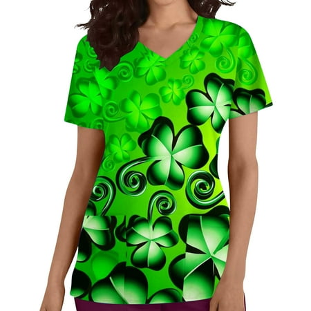 

Ozmmyan Womens Tops St Patricks Day Scrubs for WomenFashion Woman Long Sleeve V-Neck Printing Blouse Autumn Causal Pullover Pockets Tops