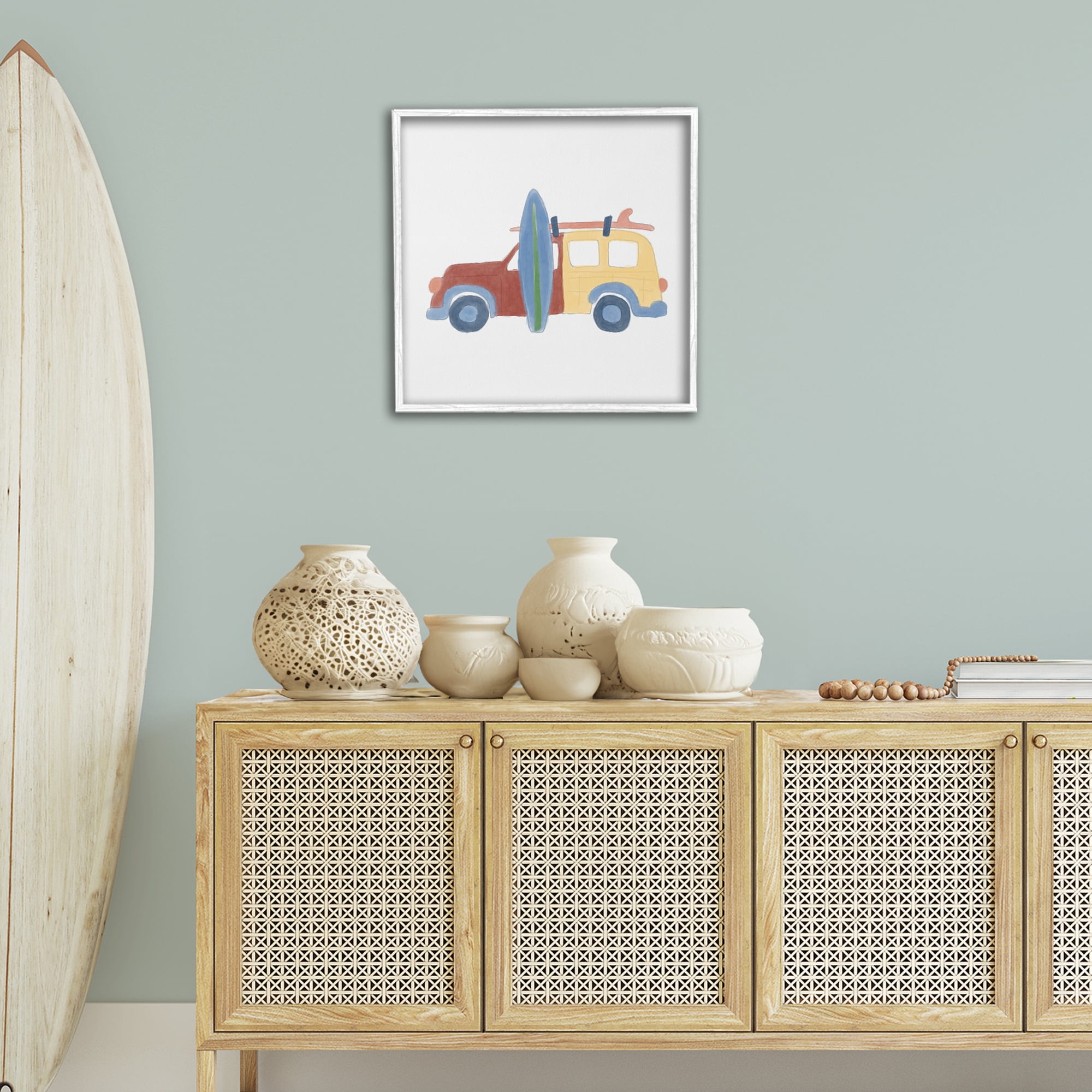 Stupell Industries Summer Beach Wagon Transportation Painting White Framed Art Print Wall Art, 24 x 24