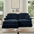 thumbnail image 6 of Newest Elegant Large Two Seater Modular L Shaped Sofa Couch,Flared Arms,Removable Ruffles Pleats Skirts,Spindle Legs, Comfy Chenille Loveseat Sofa,Movable Ottoman,Blue, 6 of 17