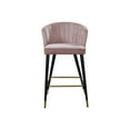 thumbnail image 3 of HomeStock City Chic Modern, Contemporary Velvet Upholstered Counter Height Stool with Channel Tufting and Gold Tipped, Black Metal Legs, Grey, 20" W x 21" D x 36.5" H-Color:Pink, 3 of 10