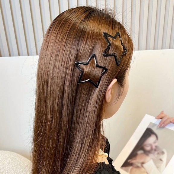 Retro metal star hair clip - fashionable hollow design, red and black five-pointed star hair accessories for women
