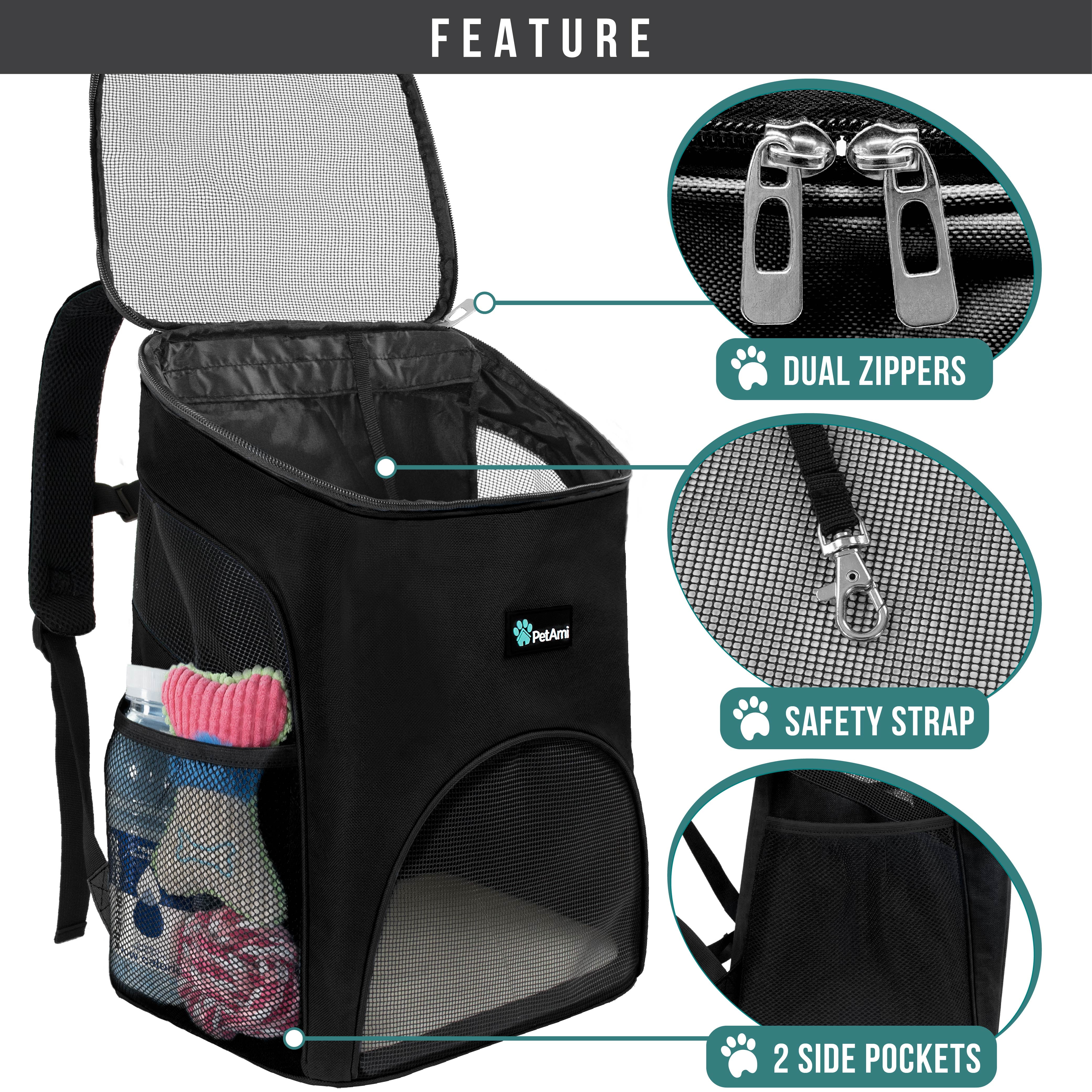 PetAmi Cat Backpack Carrier, Airline Approved Pet Carrier Backpack for Small Dogs and Large Cats, Soft Sided Collapsible Ventilated with Sherpa Bed for Hiking Travel, Max 18 lbs, Black