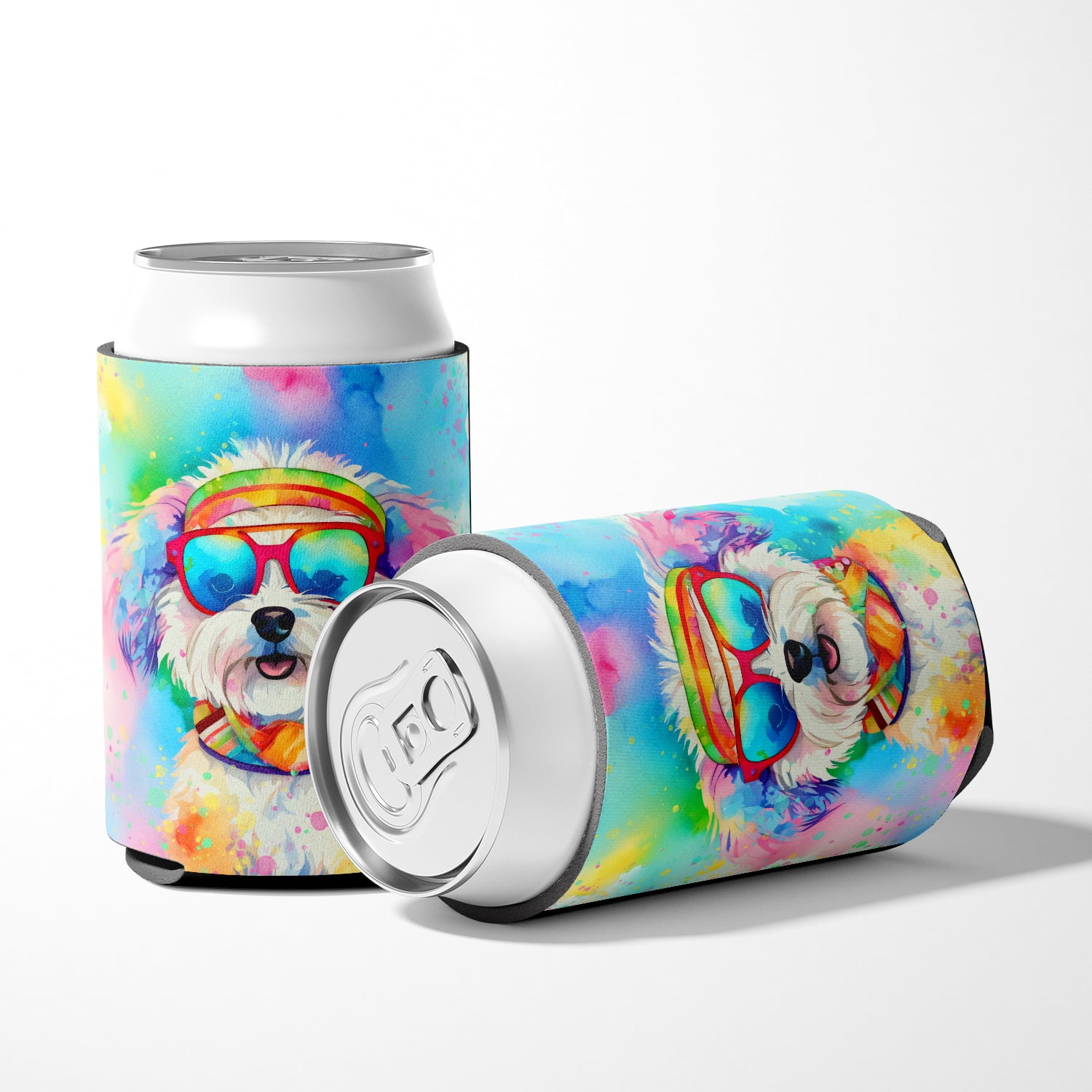 Bichon Frise Hippie Dawg Can or Bottle Hugger 3 in x 5 in