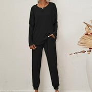ZZwxWA Lounge Sets for Women Two Piece Casual Outfits Athletic Sweatsuits Sets Plus Size Long Pant Loungewear Workout Tracksuits Solid Color Knitted Pit Striped