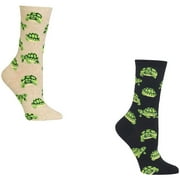 Bundle 2 Items: Turtles Black and Natural One Size Fits Most Womens Socks