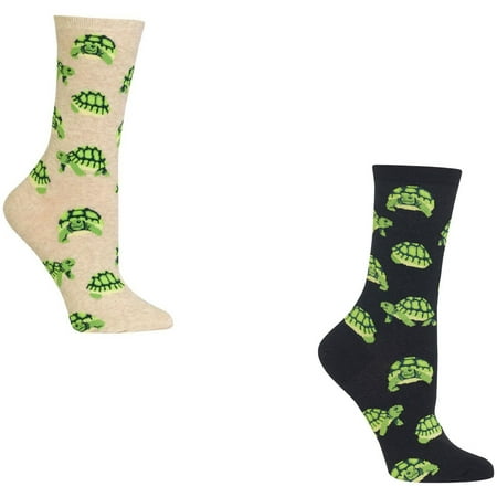 Bundle 2 Items: Turtles Black and Natural One Size Fits Most Womens Socks