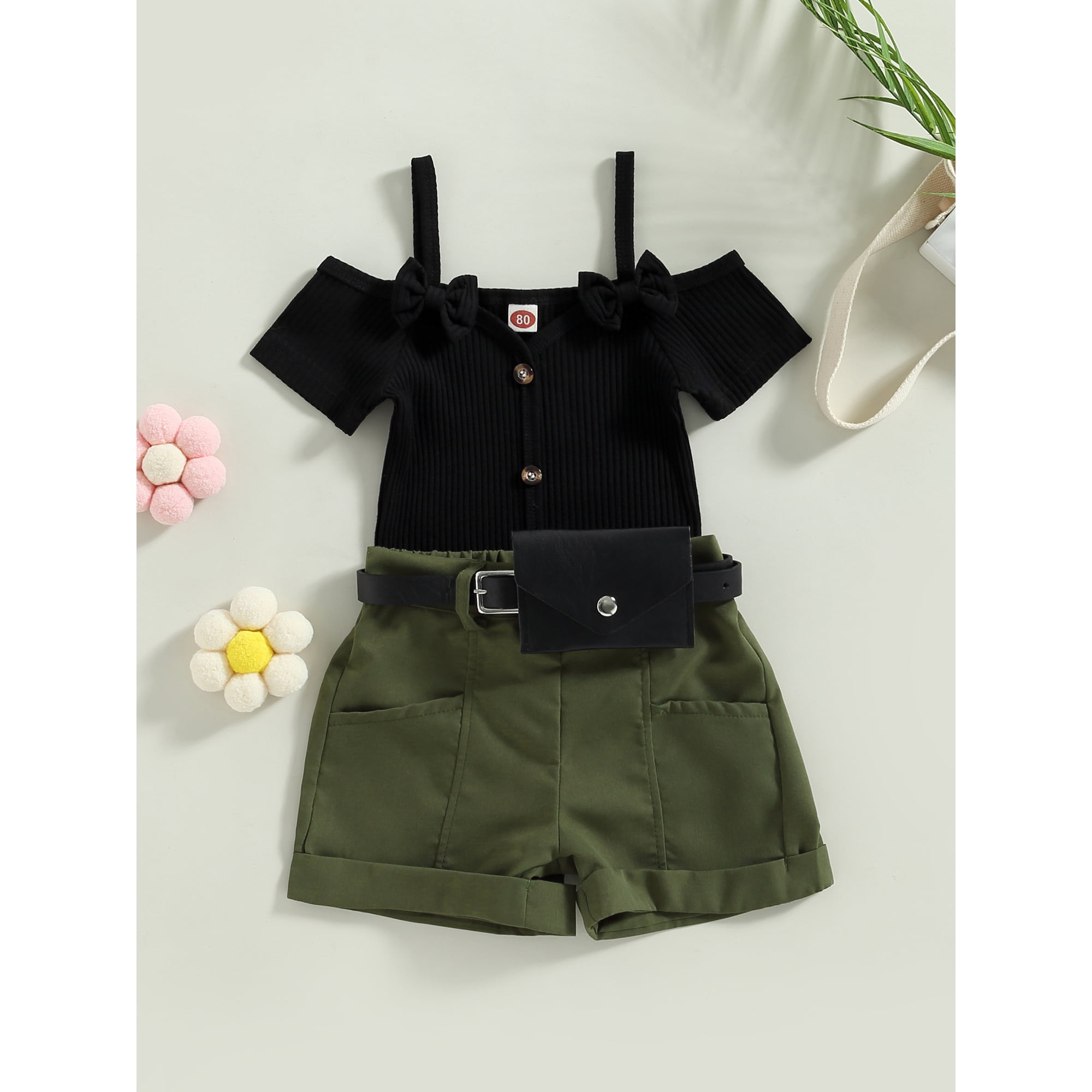 Boiiwant Vetements Bebe Filles 9 12 18 24 Mois Bebe Filles T shirt a Manches Courtes avec Ourlet Roule et Sac a Taille 2 3 4 Ans Toddle Filles Shorts Ensemble Tenue Decontractee d Ete Walmart