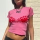 thumbnail image 2 of Camiseta corta con cuello redondo y estampado de patrón de sujetador de manga corta informal para mujer para uso de verano, 2 of 6