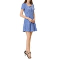 thumbnail image 1 of INSPIRE CHIC Women's Printed Square Neck Short Sleeve A-Line Prom Dress M Gray Blue-Stars, 1 of 7