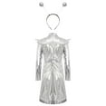 thumbnail image 4 of LiiYii Girls Alien Outfit Kids Party Fancy Dress Ups Outfits Glossy Dress with Arm Sleeve Hair Hoop Set Silver 6, 4 of 7