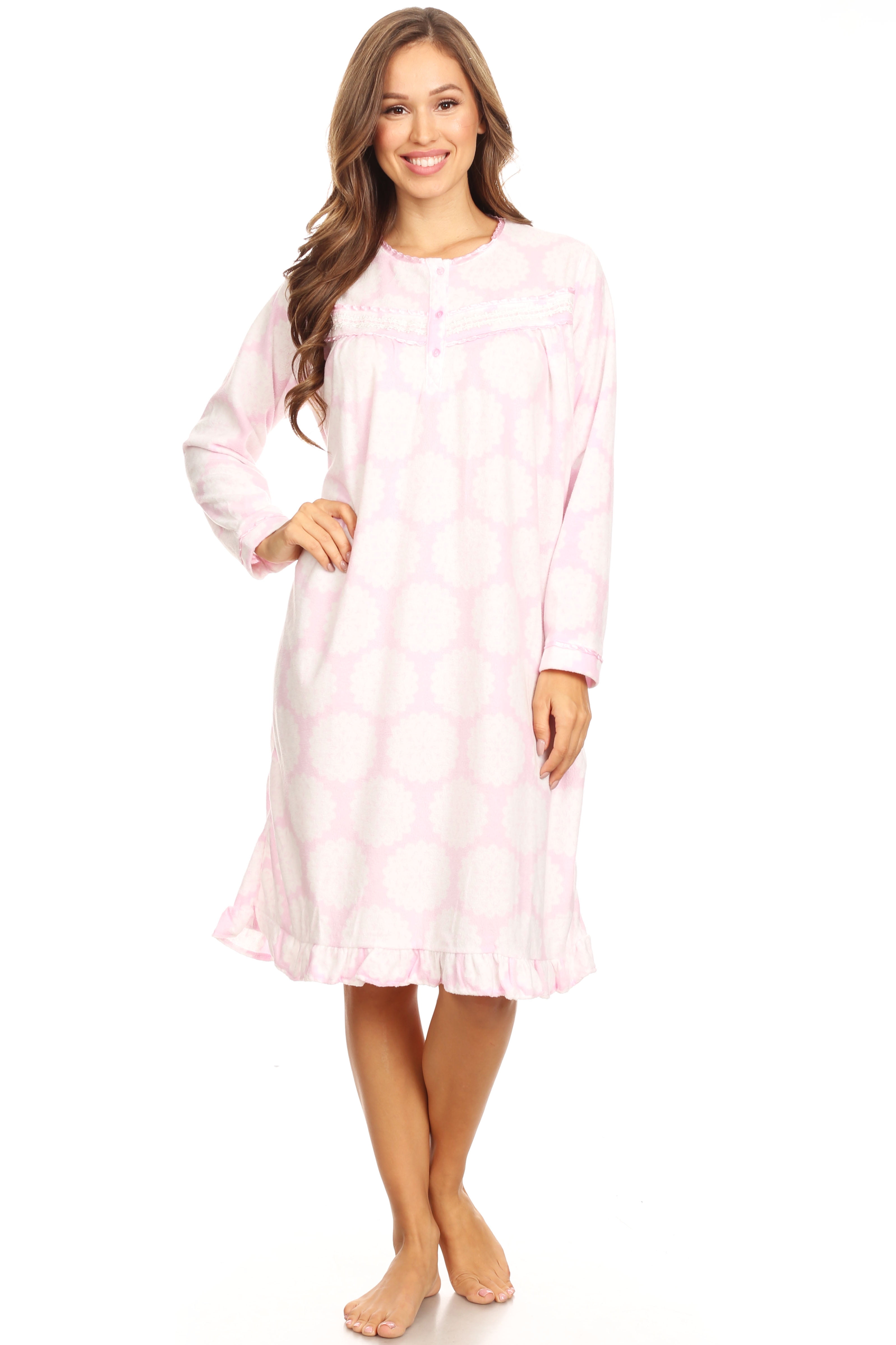 4029 Fleece Womens Nightgown Sleepwear Pajamas Woman Long Sleeve Sleep ...