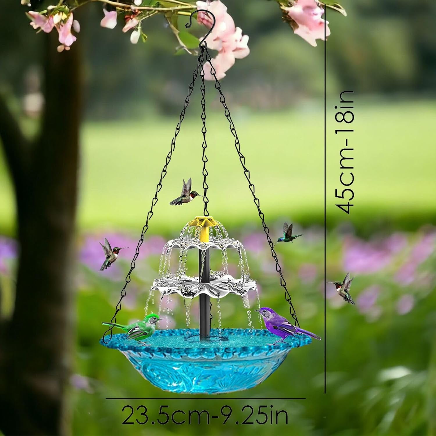 Hanging Solar Bird Bath Fountain – 9.84 Inch 3-Tier Outdoor Water Fountain with Solar Pump for Garden, Patio, Lawn – Attracts Birds and Wildlife